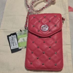 Badgley Mischka Coral Pink Quilted Phone Crossbody